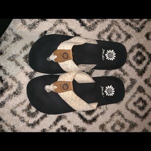 Yellow box flip flops